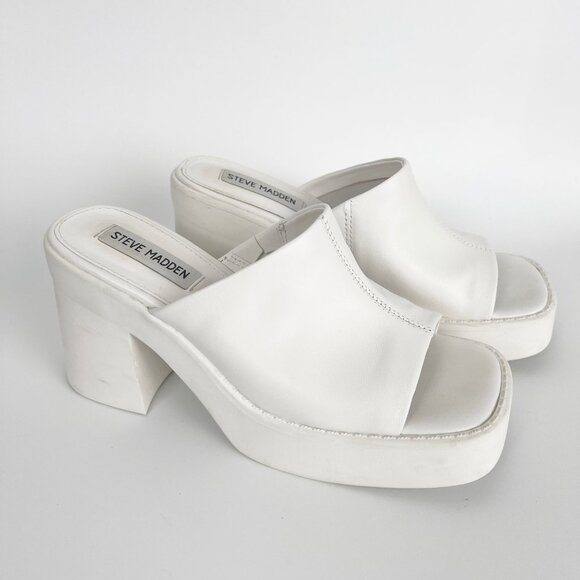 Steve Madden Kane Sandal Leather Platform High Heel Chunky Block 70s 1970s Disco - Picture 6 of 11